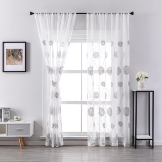 Dancing Pom Pom Embroidered Grey Voile Curtain 2