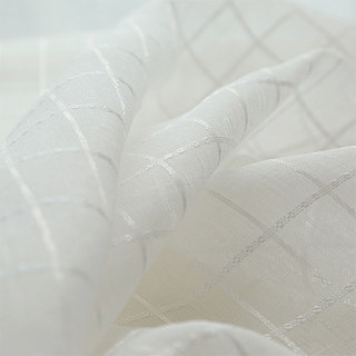 In Grid Windowpane Check White Shimmery Sheer Curtain