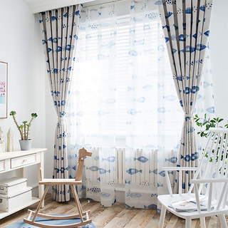 Ocean View Blue Fish Nautical Sheer Curtain 2