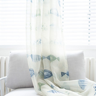 Ocean View Green Blue Fish Nautical Sheer Curtain 1