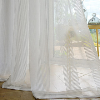 Elizabeth White Vertical Bands White Lines Semi Sheer Curtain 5