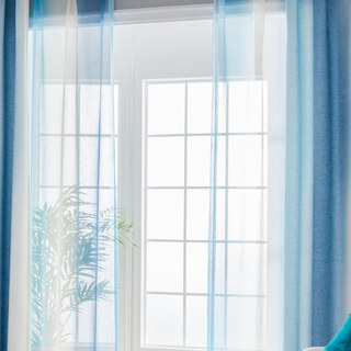 Sea Breeze Cocktail Pastel Sea Blue Coconut White Ombre Striped Sheer Curtain 2