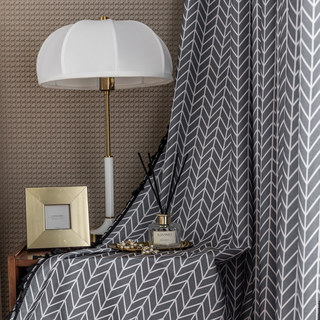 Shard Mid Century Modern Charcoal Gray Chevron Herringbone Curtain 2