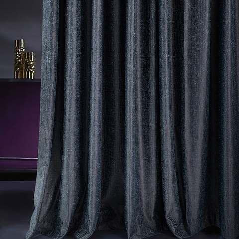 Metallic Fantasy Subtle Textured Striped Shimmering Midnight Navy Blue Curtain Drapes 1