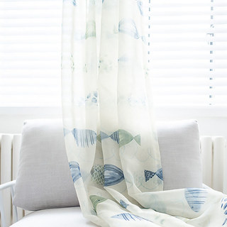 Ocean View Green Blue Fish Nautical Sheer Curtain 4