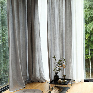 Provencal Pure Flax Linen Light Gray Heavy Semi Sheer Curtain