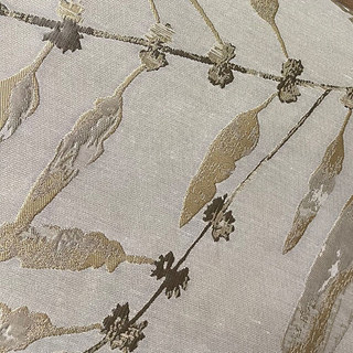 In The Woods Luxury Jacquard Shimmery Beige Cream Leaves Curtain with Gold Glitters 2