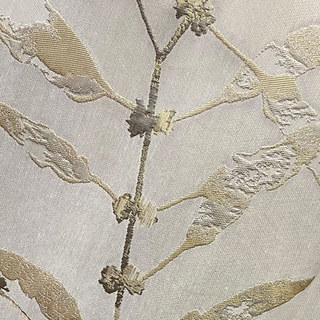 In The Woods Luxury Jacquard Shimmery Beige Cream Leaves Curtain with Gold Glitters 5
