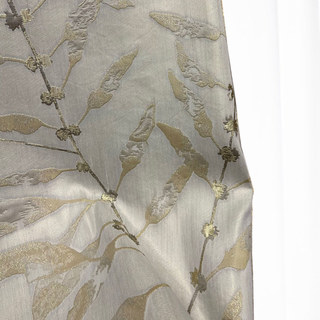 In The Woods Luxury Jacquard Shimmery Beige Cream Leaves Curtain with Gold Glitters 3