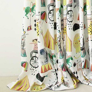 Circus Animals and Clown Linen Style Print Curtain 2