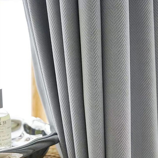 Sunnyvale Herringbone Ash Gray Textured Velvet Blackout Curtain Drapes 1