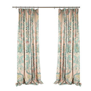 Botanica Blush Pink Striped Floral Velvet Curtain