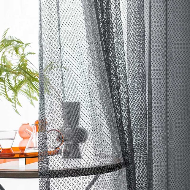 Enmeshed Diamond Grid Dark Gray Net Curtain 1