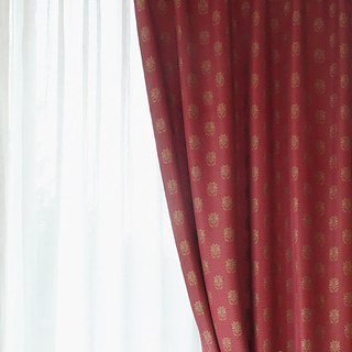 Savor Luxury Jacquard Silk Double Sided Crimson Red and Gold Damask Curtain 4