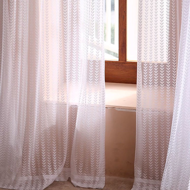 Chevron Stripe Jacquard White Sheer Curtain 1