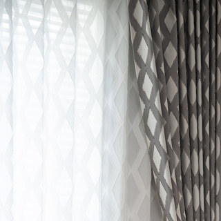 Diamond Lattice Fringe Trim Gray Geometric Blackout Curtain 5