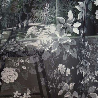 Oasis Tropical Trees Flowers Cranes Black Sheer Curtains 2