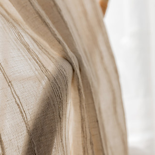 Bliss Striped Cream Oatmeal Linen Style Sheer Curtain 8