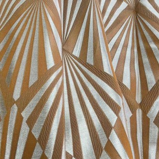 Deco Diamond Jacquard Geometric Terracotta Orange Faux Silk Curtains 2