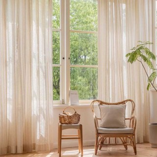 Bliss Striped Cream Oatmeal Linen Style Sheer Curtain 4