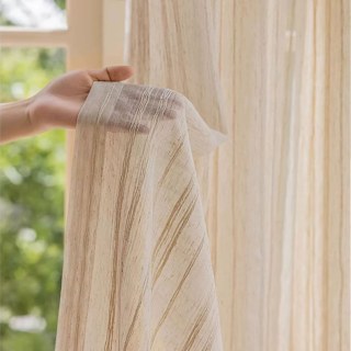 Bliss Striped Cream Oatmeal Linen Style Sheer Curtain 7