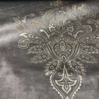 Heritage Luxury Gray and Gold Damask Velvet Curtain