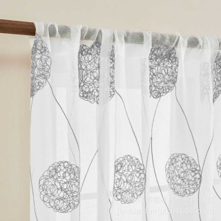 Dancing Pom Pom Embroidered Gray Sheer Curtain