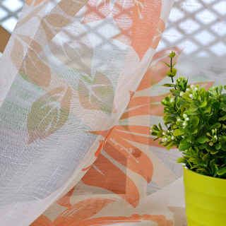 Sheer Curtain Tropical Leaves Orange Voile Curtain 3