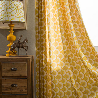 Hello Sunshine Modern Art Deco Yellow Floral Curtain 4