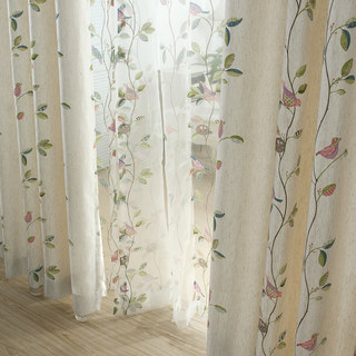 Misty Meadow Floral And Bird Cream Sheer Curtain 4
