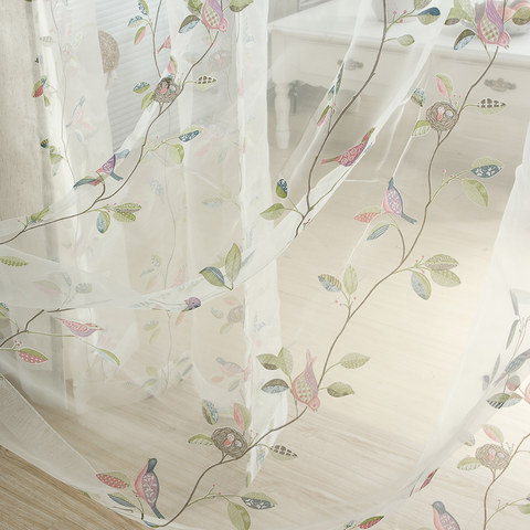 Misty Meadow Floral and Bird Print Sheer Curtain 1