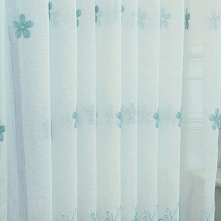 Touch Of Grace Embroidered Blue Flower Sheer Curtain 6