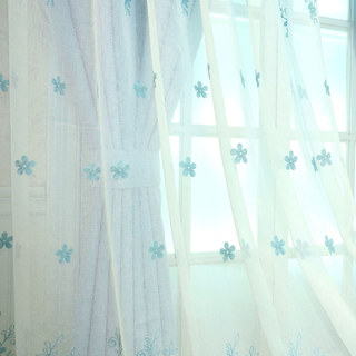 Touch Of Grace Embroidered Blue Flower Sheer Curtain 4
