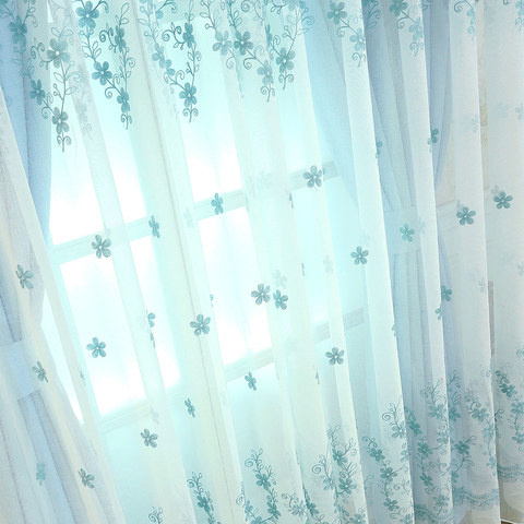 Touch Of Grace Embroidered Blue Flower Sheer Curtain 1