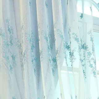 Touch Of Grace Embroidered Blue Flower Sheer Curtain 2