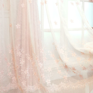 Touch Of Grace Embroidered Blush Pink Flower Sheer Curtain