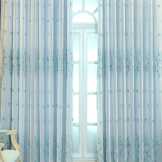 Lined Sheer Curtain Touch Of Grace Blue Embroidered Sheer Curtain with Blue Lining