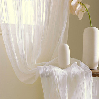 Calming Classic Striped White Linen Sheer Net Curtain 2