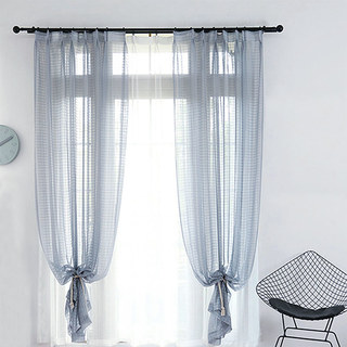 In Grid Windowpane Check Grey Sheer Curtain 6