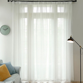 In Grid Windowpane Check White Shimmery Sheer Curtain 4