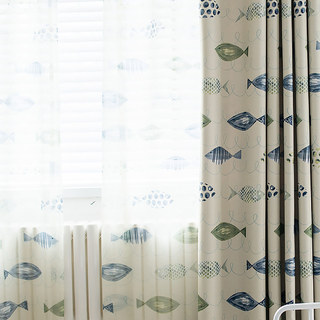 Ocean View Green Blue Fish Sheer Curtain 2