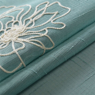 Flowers of the Four Seasons Teal Blue Embroidered Sheer Curtain