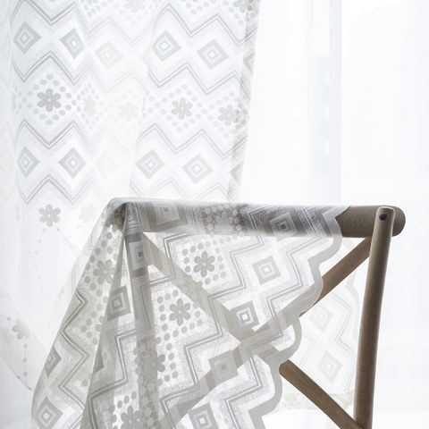 Lattice Square And Flower White Lace Sheer Net Curtain 1
