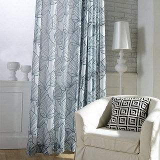 Lush Palm Tree Paradise Navy Semi Sheer Curtain 3