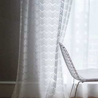 Chelsea Scalloped Design White Jacquard Semi Sheer Curtain 2