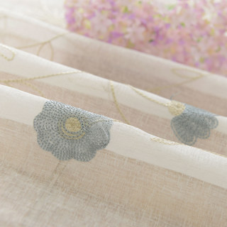 Floral Affairs Blue Gold Flower Embroidered Voile Curtain 8