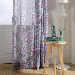 Harmony Lotus Paisley Flower Blue Red Purple Boho Semi Sheer Curtain 2