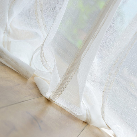 Merlin Vertical White Stripe Cream Sheer Curtain 1