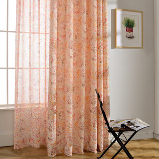 Orange Starburst Paisley Patterned Sheer Curtain