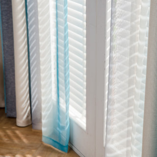 Sea Breeze Cocktail Rock Grey and Beach Blue Striped Sheer Voile Curtain 4